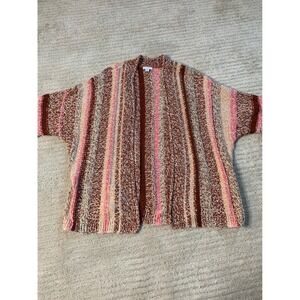 J.Jill XL Petite Open Front Striped Knit Cardigan Sweater Brown‎ Pink